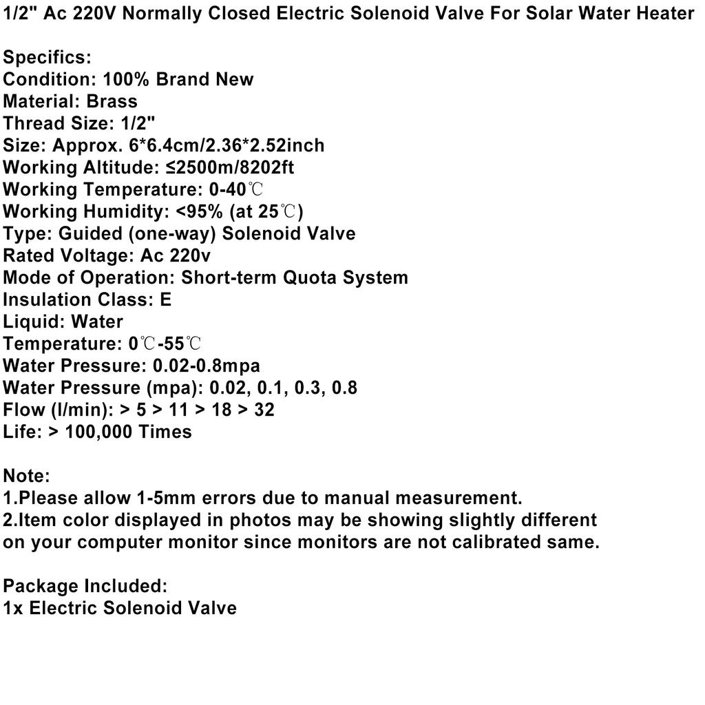 1/2" Ac 220V Normally Closed Electric Solenoid Valve For Solar Water Heater
