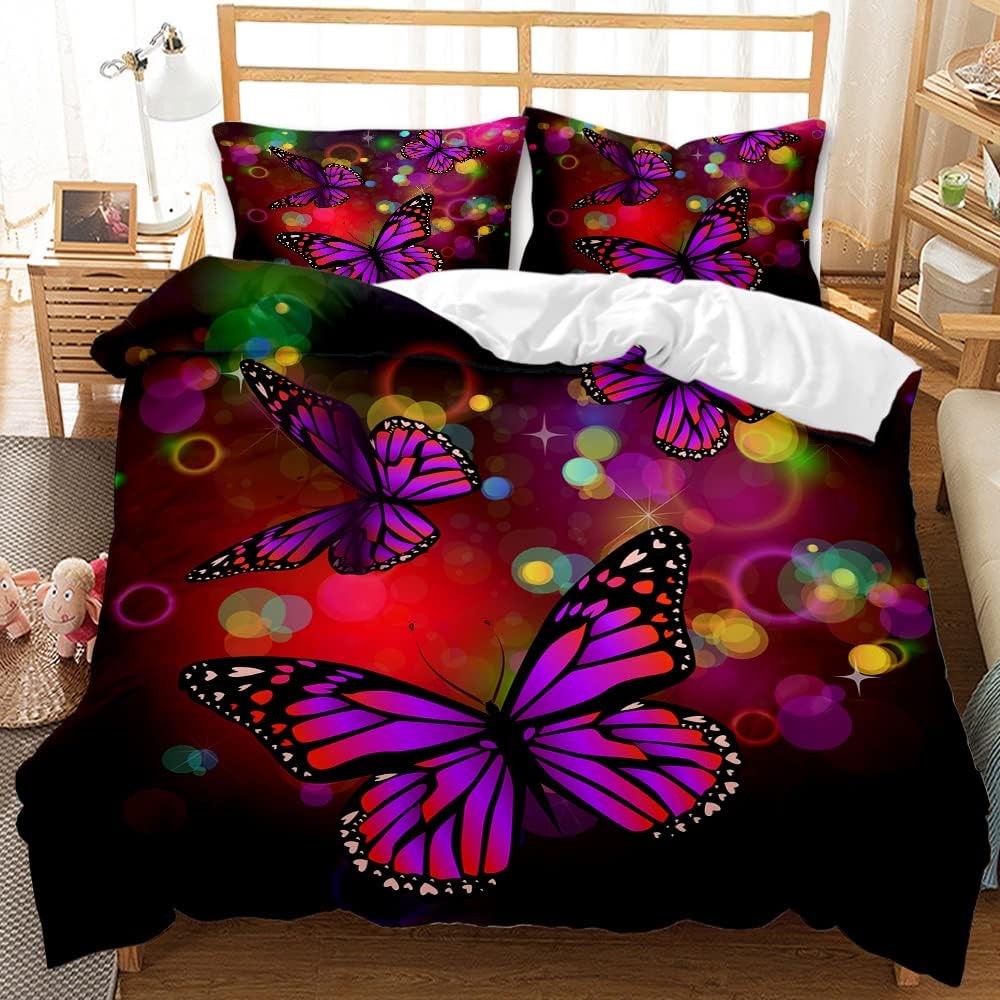 Beautiful Butterfly Duvet Cover Set Twin King Size,Butterfly Floral Print Bedding Set For Girls Women,Boho Style Comforter Cover