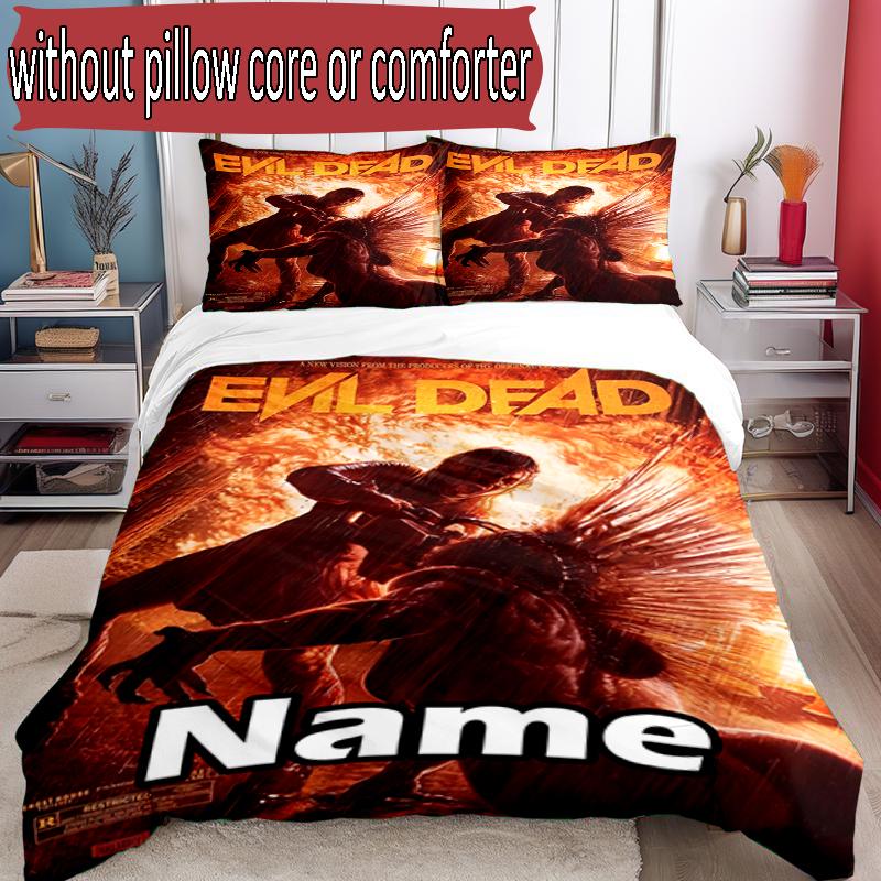 3pcs Duvet Cover Set (1*Duvet Cover + 2*Pillowcase, Without Core), Custom Name The Evil Dead Pattern Bedding Set, Home Bedroom Decor Gift