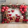 1pc, 2D flat, red rose and heart-shaped balloon teddy bear backdrop - romantic decoration, birthday party, wsj