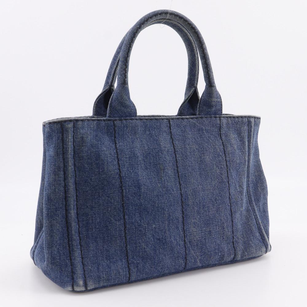 Prada Canapa Handbag 1BG439 Tote Bag Blue Denim Women Used