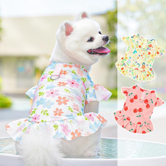 Cherry/Flower Printed Dog Dress Summer Pet Princess Skirt for Small Medium Girl Dogs Cats Cute Pet Apparel for Birthday Party