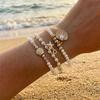 3pcs Classic Metal Starfish Shell Drop Bracelets Set for Women Handmade Imitation Pearls Beaded Bracelets Summer Jewelry Gifts
