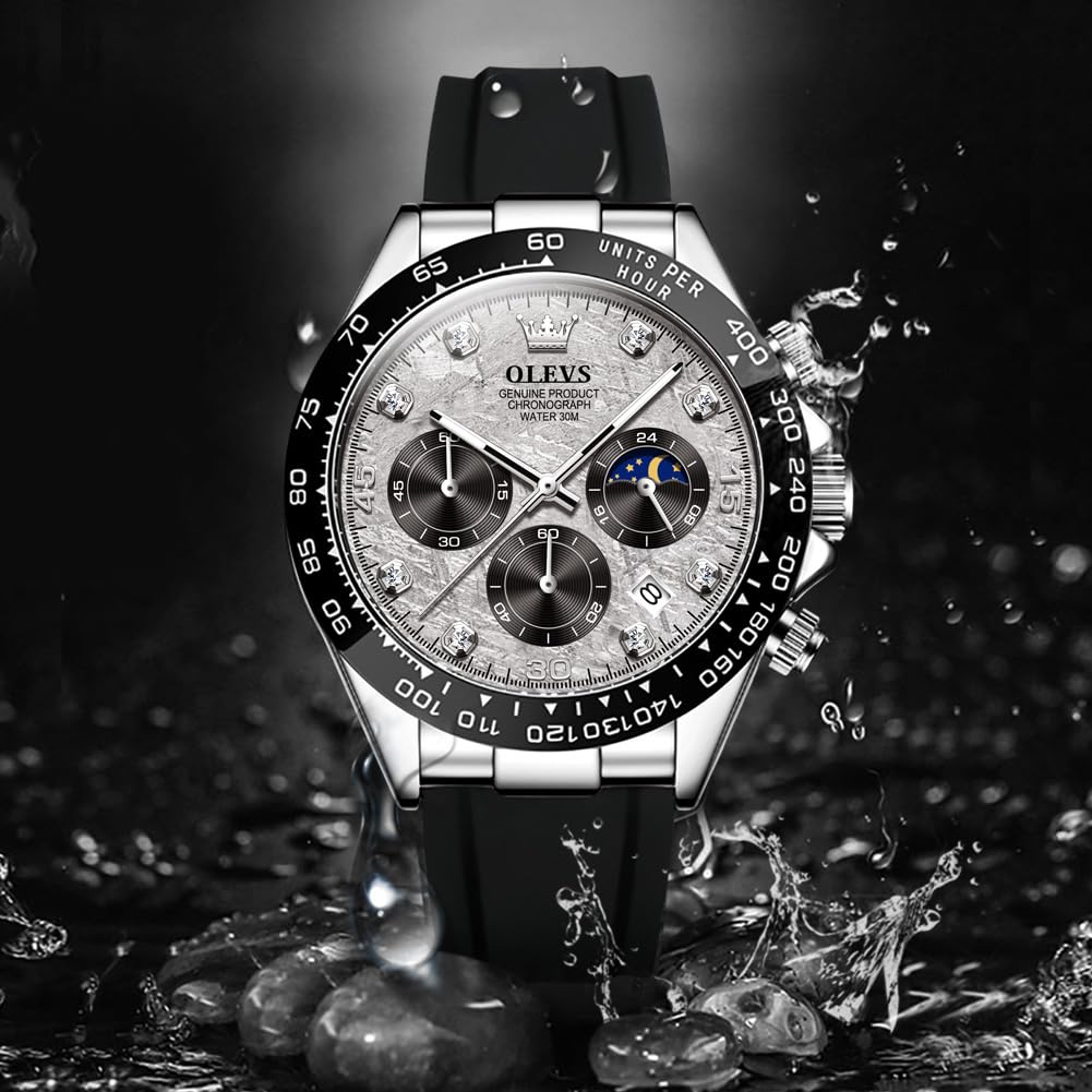 OLEVS Watch Stylish Business Watch Easy To Read Sports Popular Fashion Brand Analog Quartz Silica Gel Belt Chronograph Date Waterproof Gray Arm Watch