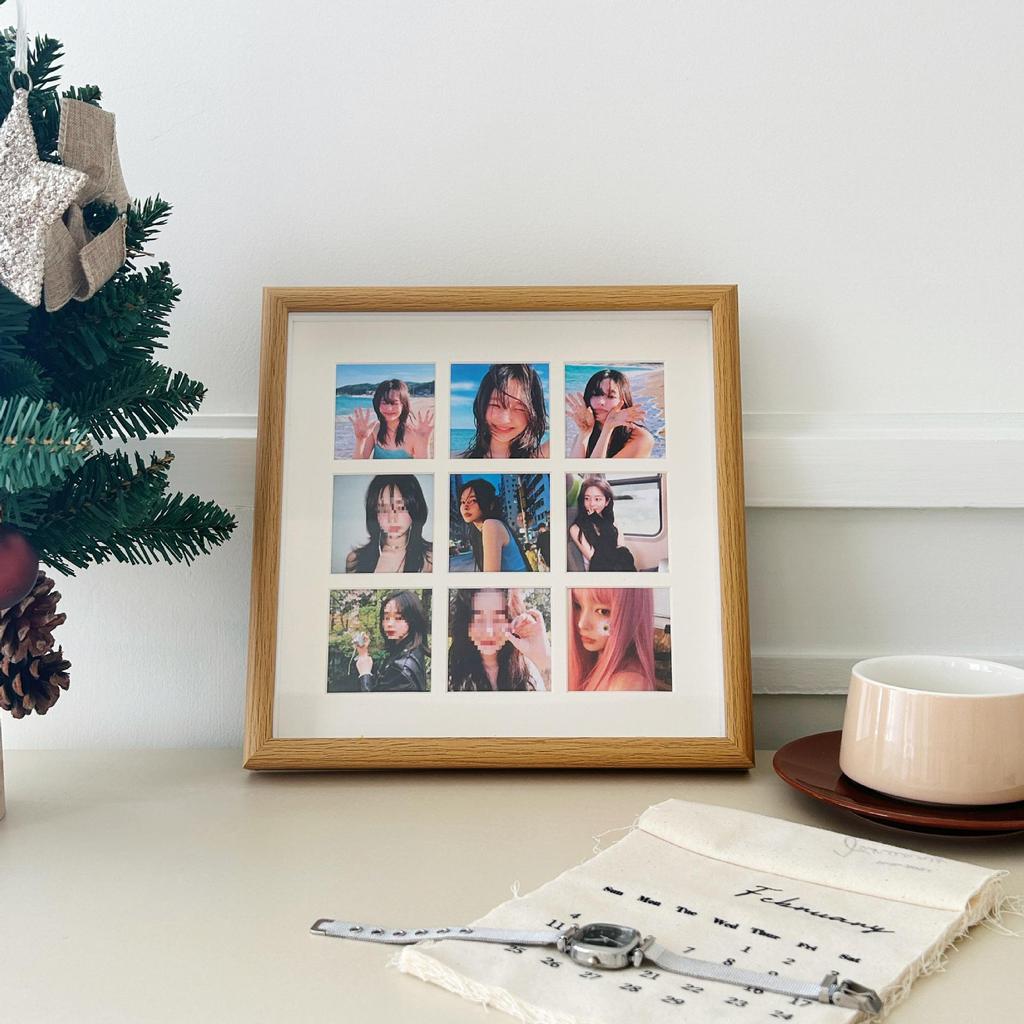 Nine-Grid Wooden Photo Frame: Creative Tabletop & Wall Hanging for Wedding Photos & Baby Polaroid Prints