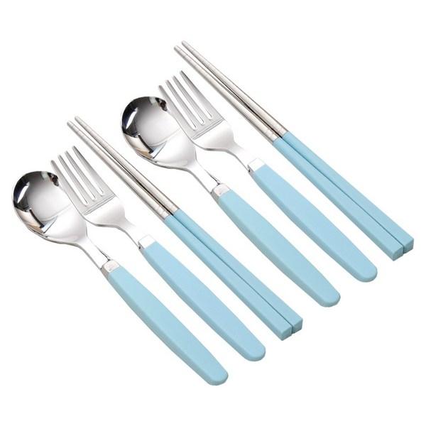 Raonnuri Pick Me Color Children's Cutlery Set 2p Spoons + 2p Chopsticks + 2p Forks, Basic Blue (BL), 1 Set