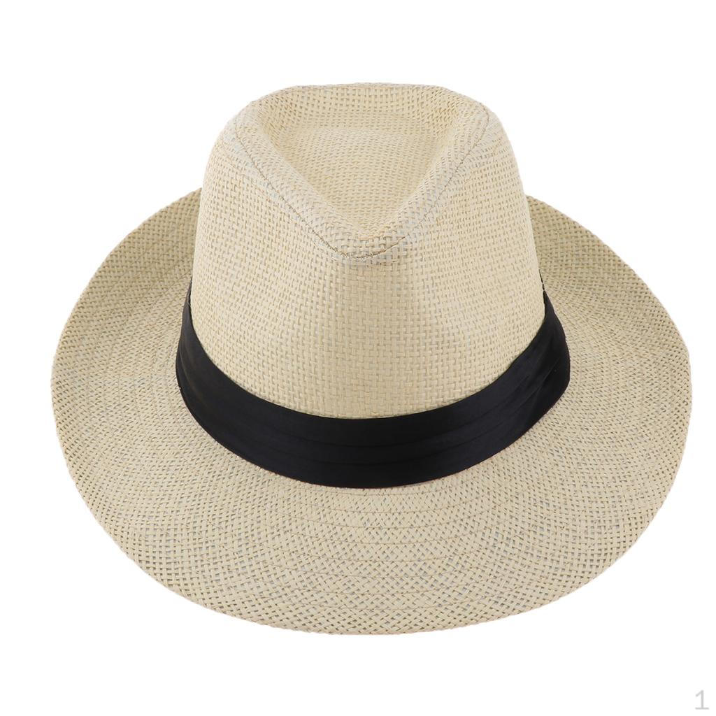 Adult Straw Panama Hat, Sombrero Fedora Trilby Cap, Wide Brim Sunhat, Fancy Dress Sunbonnet