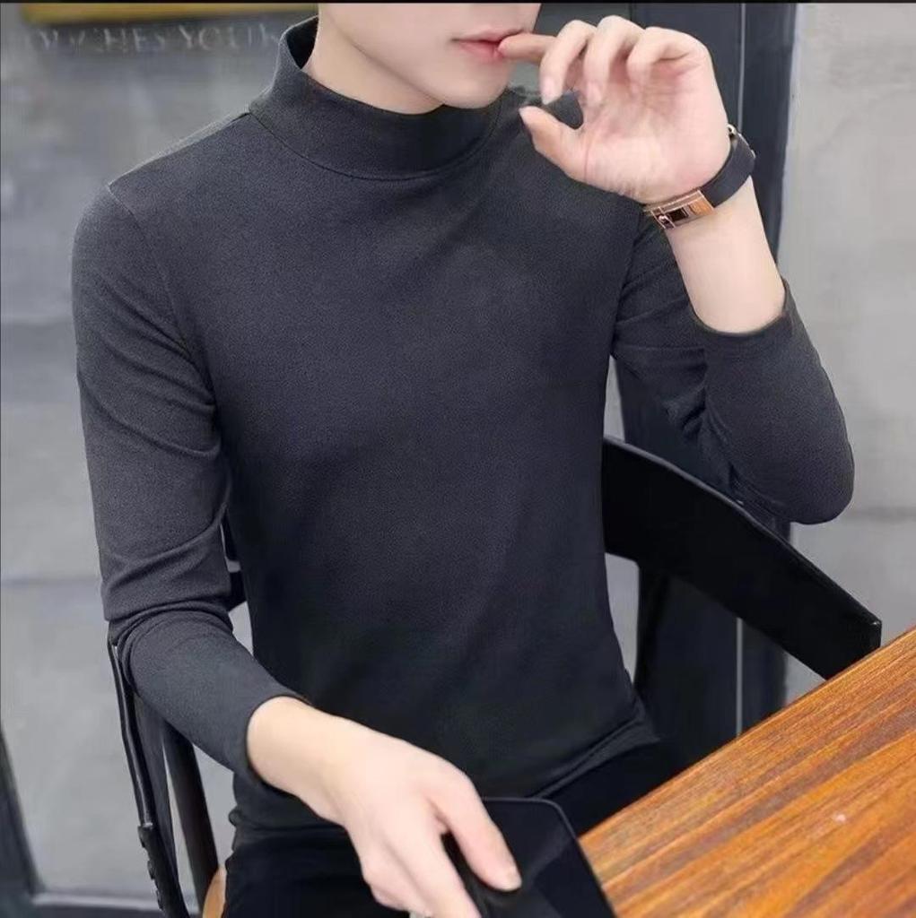 Men's Solid Color German Velvet Thermal Turtleneck Long Sleeve Shirt