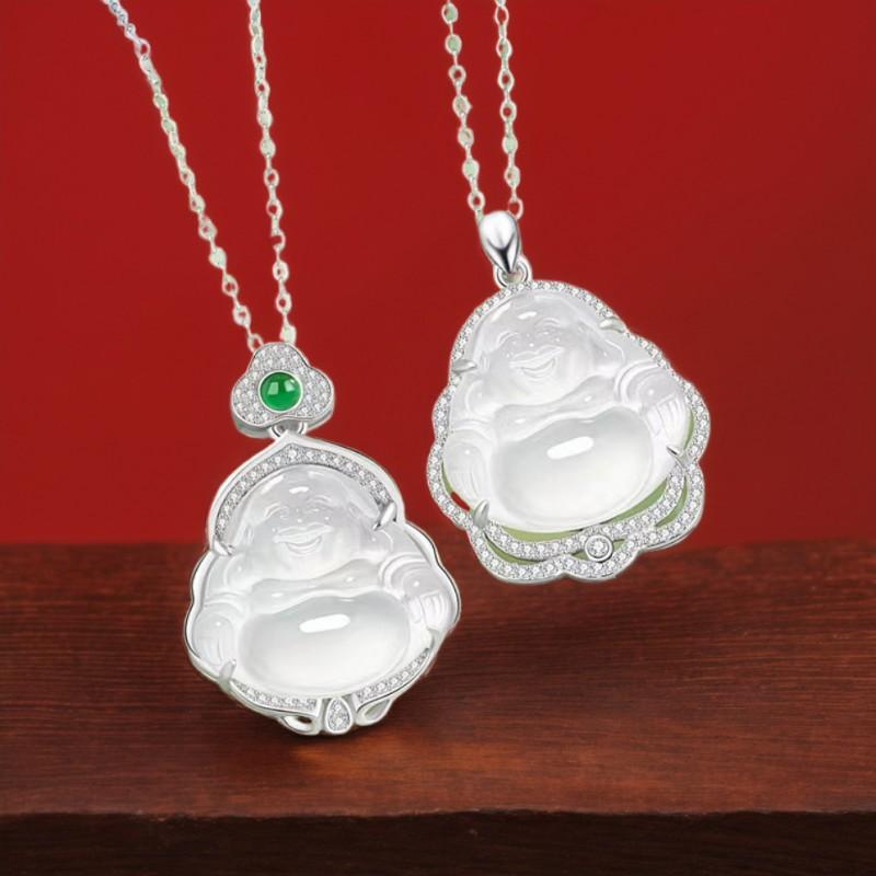 Maitreya Buddha Chalcedony Necklace New Chinese Style Smiling Pendant Chain Women
