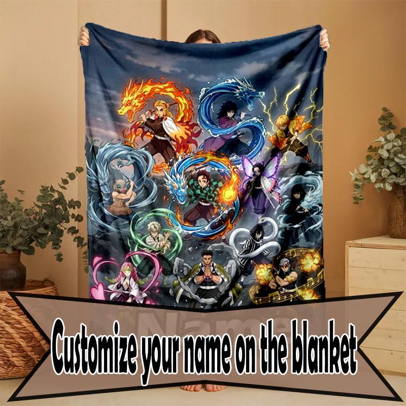 Custom Name Personalized Demon Slayer Print Blanket, Home Decor, Bedroom, Sofa, Camping, Couch, Gifts for Birthday Christmas