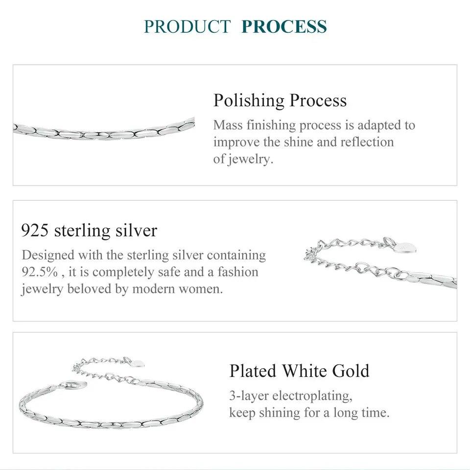 BAMOER White Gold Plated Bracelet for Women, 925 Sterling Silver Snake Chain Bracelet Dainty Fashion Basic Bracelet
