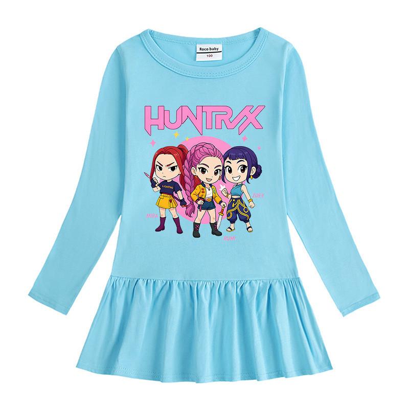 Girls Kpop Rumi Zoey Mira Hunters Print Round Neck Pleat Mesh Dress