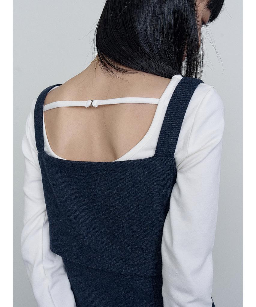 Make A Toast Wool Square Mini Dress Navy Mbefop003Nv