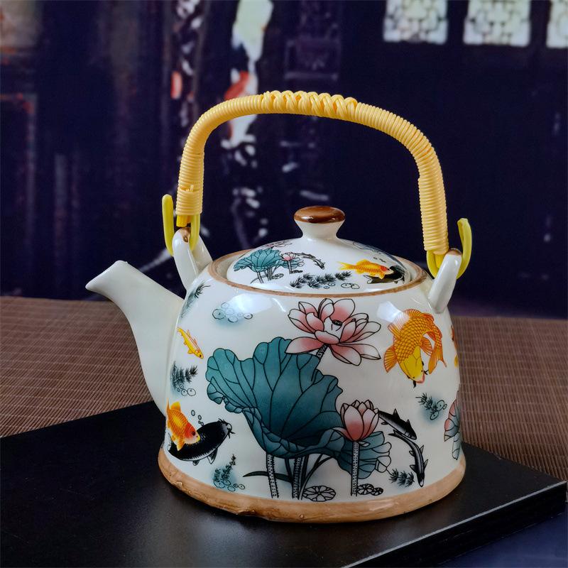 Бытовой фарфоровый чайник, керамический большой вместительный горшок для прохладной воды, большой синий и белый фарфоровый горшок с петлевой ручкой в ​​стиле ретро
