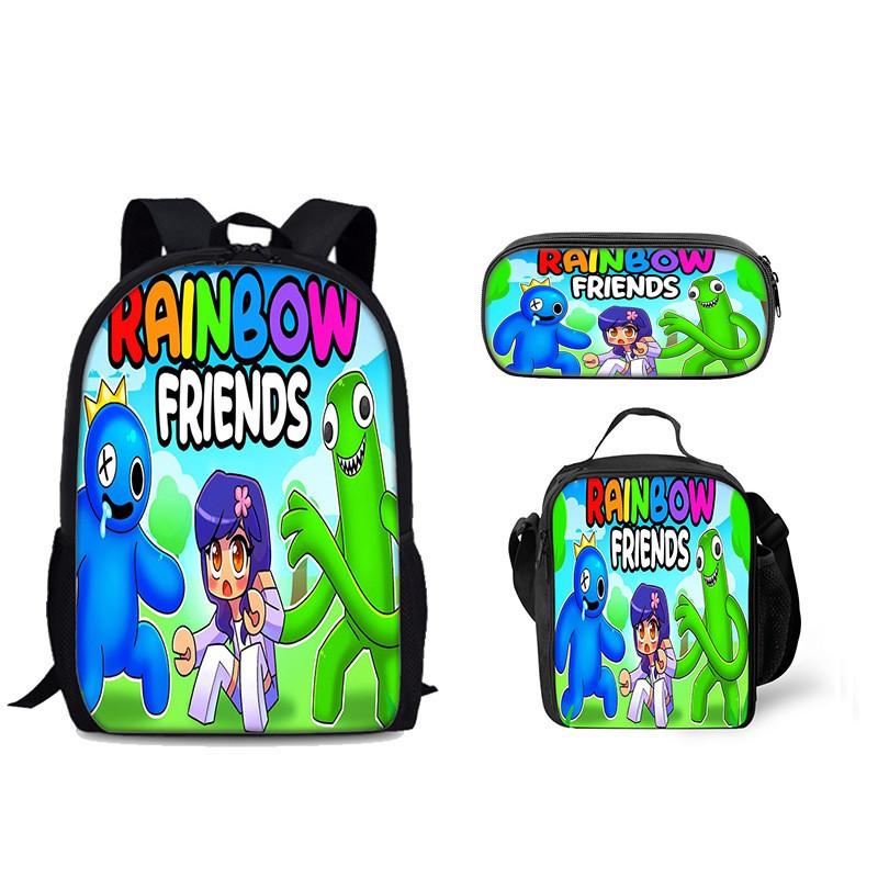 Rainbow Friends Themed Backpack Set With Lunch Tote Pencil Case - Unisex Nylon School Travel Bag 20-35L