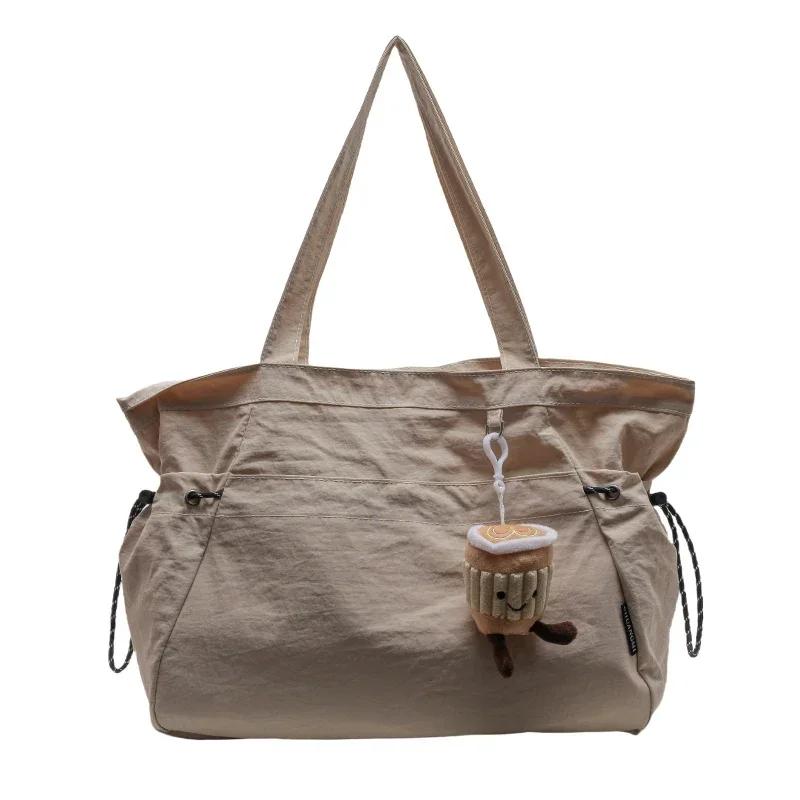 Women's Nylon Shoulder Bag Large Capacity Casual Bag Versatile Solid Zipper Student Computer Bag