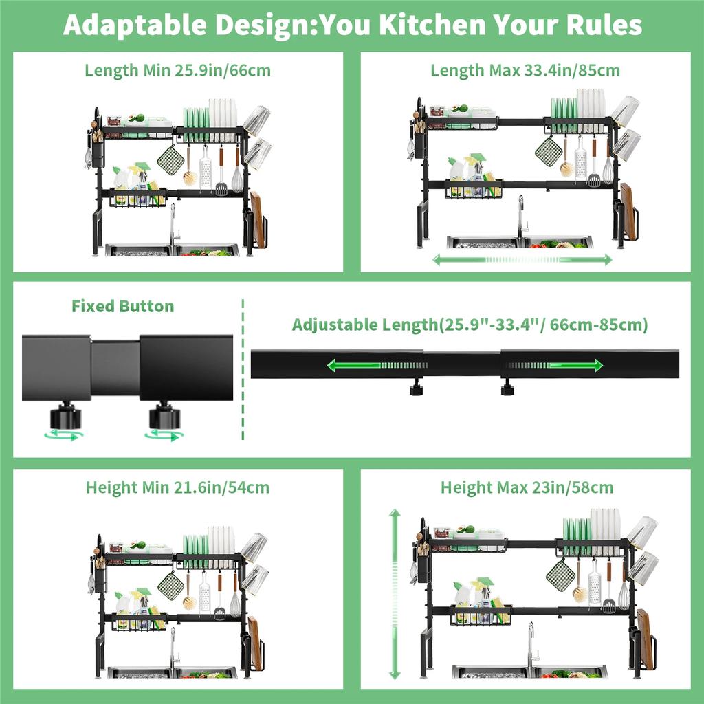 Подставка для сушки посуды, Телескопическая выдвижная подставка для хранения посуды над раковиной, Не требует пробивания отверстий, Подходит для кухонных принадлежностей