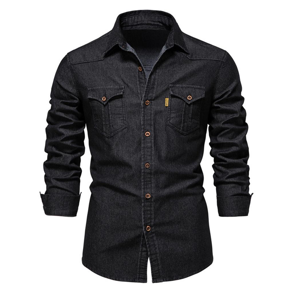 Us Denim No Iron Shirt Men's Casual Solid Color No Iron Men's Long Sleeved Shirt