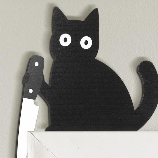 3Pcs/Set Holding Cutter Black Cat Decoration Farmhouse Rustic Wooden Halloween Cat Wall Art Home Bedroom Living Room Door Frame Decorative Sign