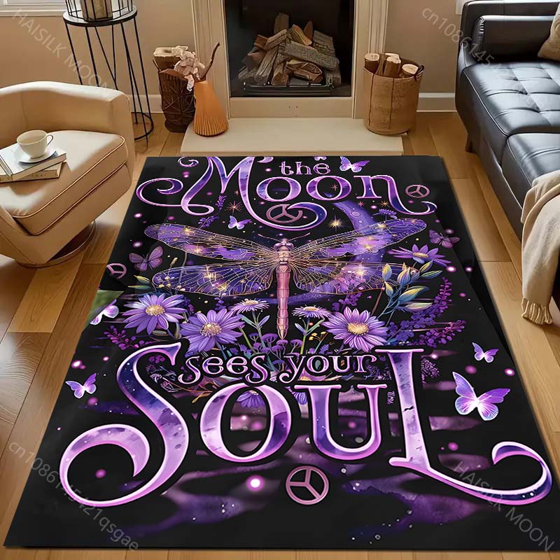 1PC Purple Dream Dragonfly Pattern for Carpet Living Room Bedroom Bedside Floor Mat Home Decor Large Size Room Area Rug