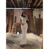 South Korea Dongdaemun Autumn Fashion Commuter New White High Waist Slim Fit Fishtail Split Skirt Solid Long Dress