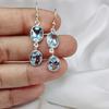 Серебро 925 пробы, серьги с драгоценными камнями из натурального голубого топаза, женские серьги, подарок для нее, серьги с ободом, серьги с ободом, подарок на годовщину