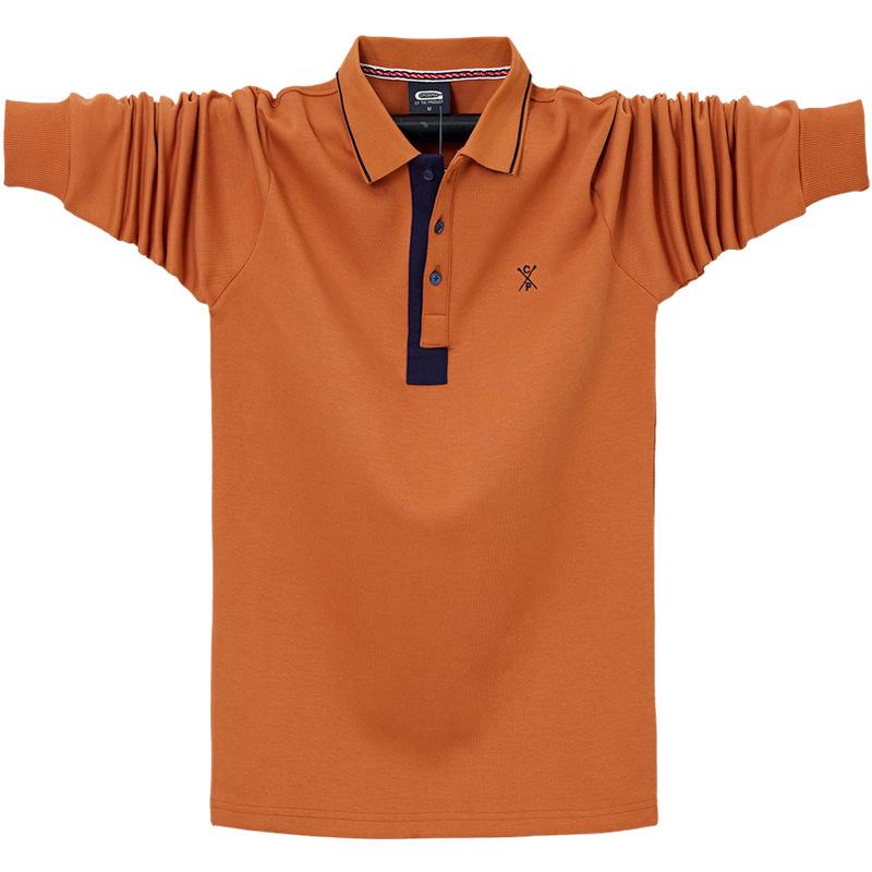 2024 Мужская футболка-поло большого размера с длинным рукавом - деловой офисный тренд, большой хлопковый топ с лацканами для крупных и высоких