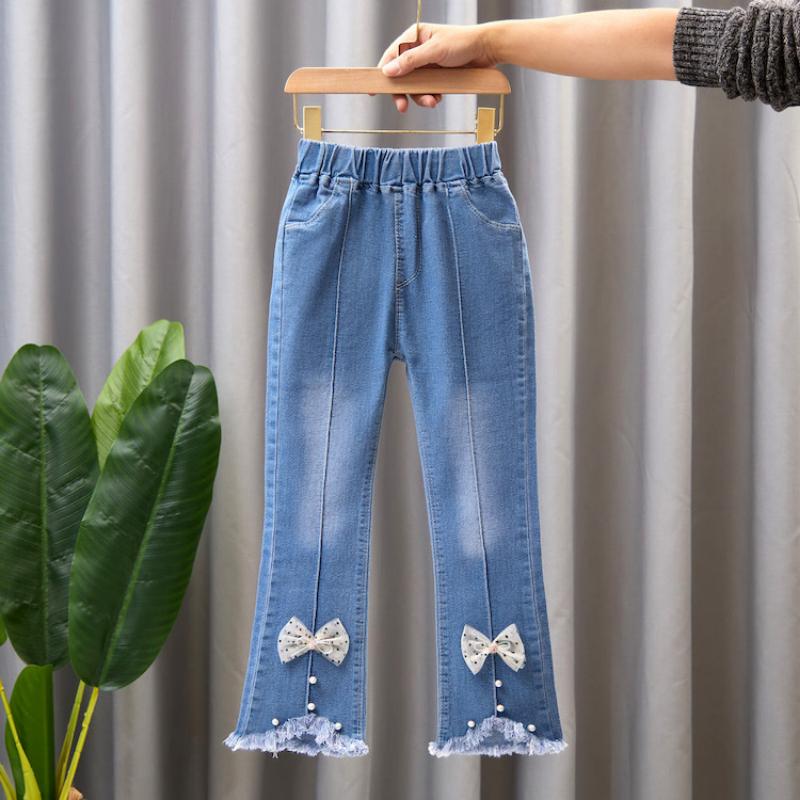 Children's Denim Pants Spring and Autumn Girls Flared Casual Long Pants