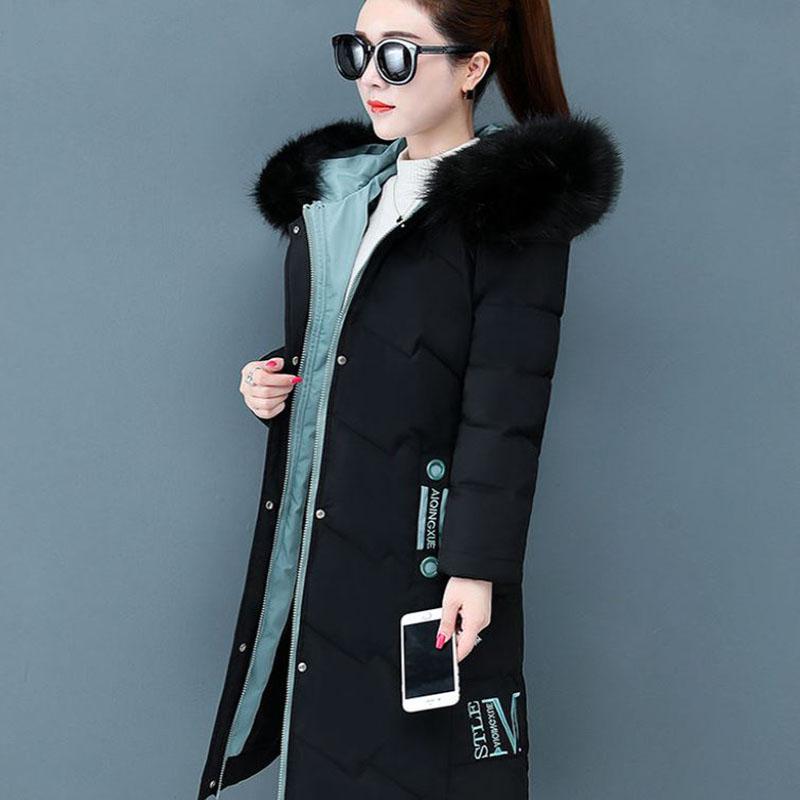 Пуховик зимняя корейская мода с большим меховым воротником средней длины с капюшоном толстая теплая куртка большого размера подходит для женщин