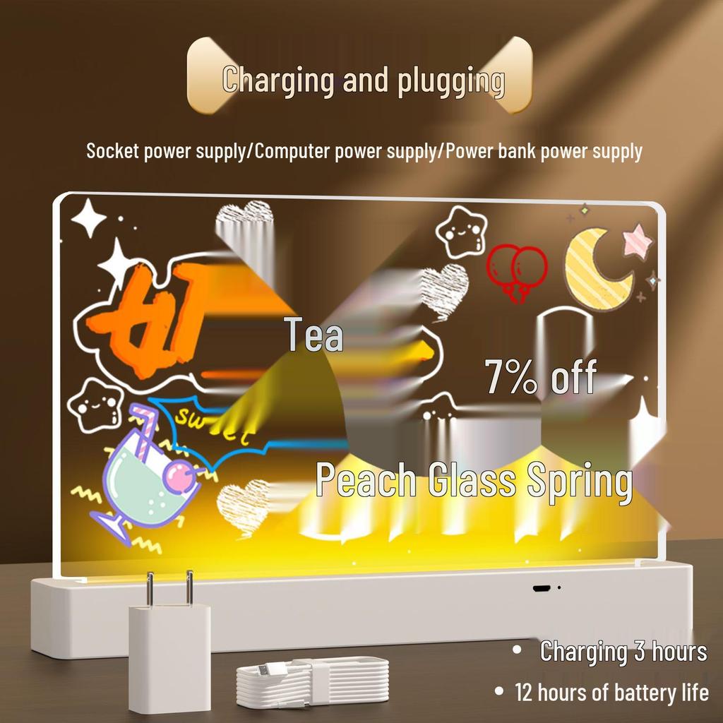 Erasable Fluorescent Acrylic Desktop Blackboard with Light