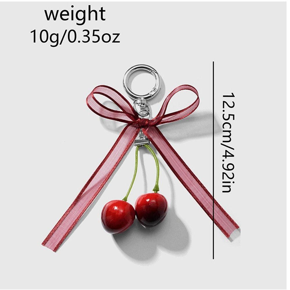 Leopard Pattern Cherry Pendant Mesh Pearl Bow Pendant Girl Keychain Heart Phone Chains Women Girls