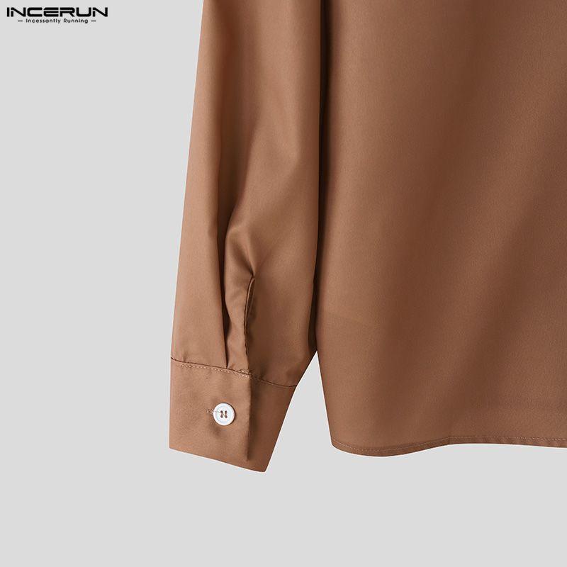 INCERUN Мужские рубашки оверсайз с лацканами, длинным рукавом, полосатым принтом, на пуговицах, повседневные