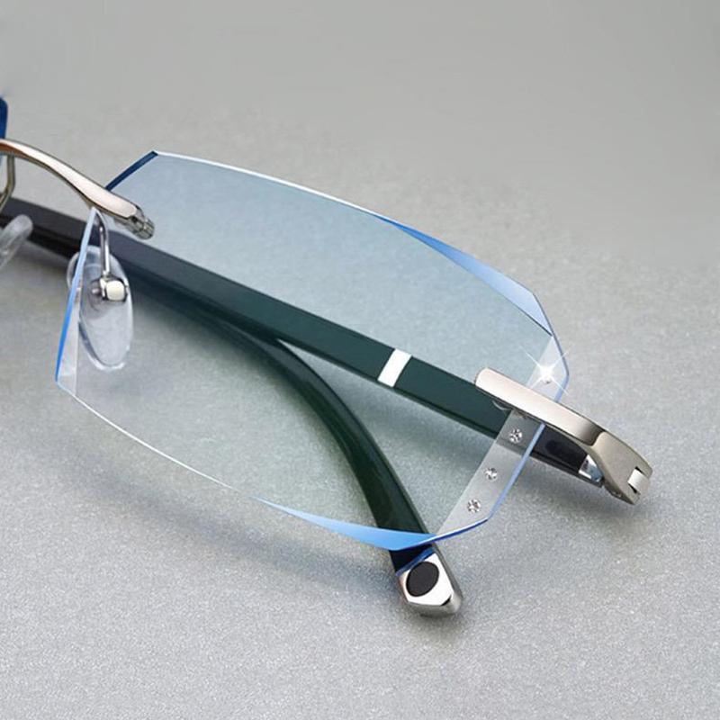 Rimless Reading Glasses Men Cut Edge Anti-fatigue and Anti-blue Light Clear Lenses Presbyopic Glasses Men