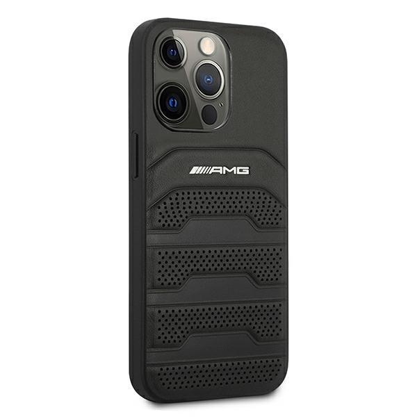 AMG AMHCP13LGSEBK iPhone 13 Pro / 13 6.1" black/black hardcase Leather Debossed Lines