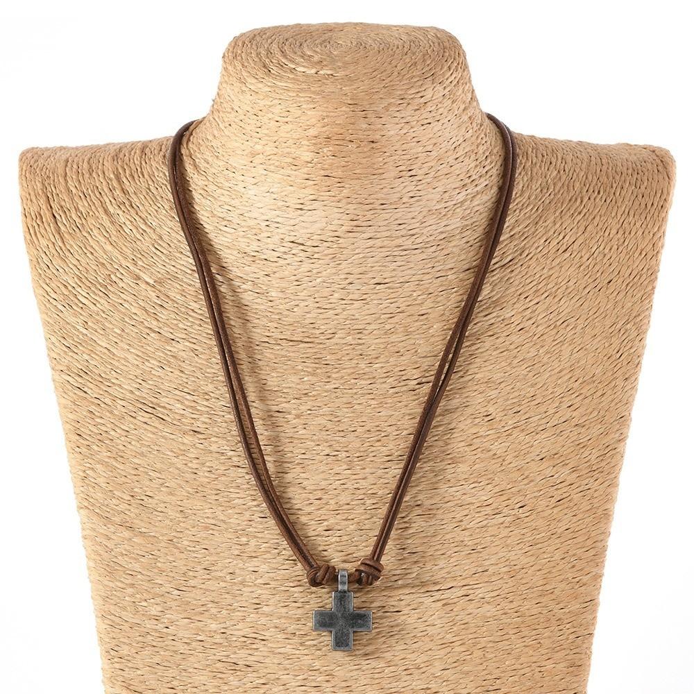 Handmade Craft Rope Leather Necklace Simple Braided Cross Necklace Cross Pendant Necklace  Gifts