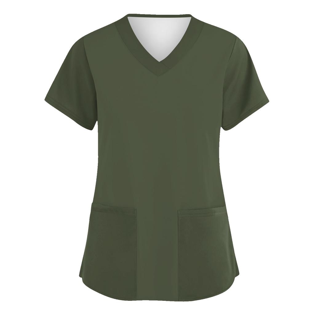 Women's Fashion V-neck Short Sleeve Workwear With Pockets Printed Tops