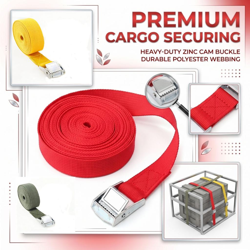 2 5cm Wide 5m Long Webbing Strap with Zinc Alloy Cam Buckle Adjustable Tie Down Strap for Cargo Securing and Tightening