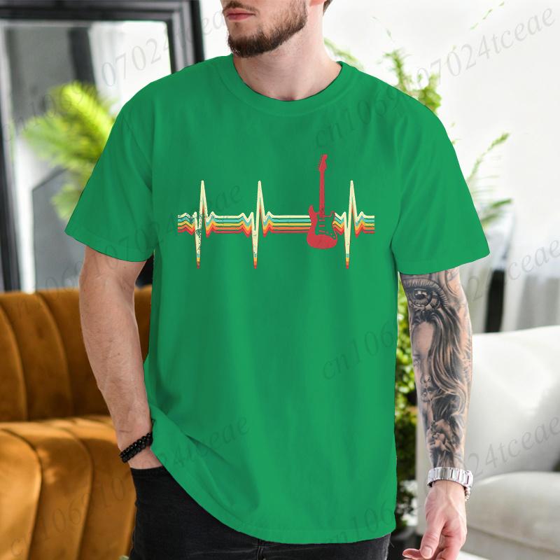 Unisexs Vintage Guitar Heartbeat TShirt Retro Music TShirts Hip Hop Streetwear Casual Short Sleeve Tops Guitarists Tshirts Gift