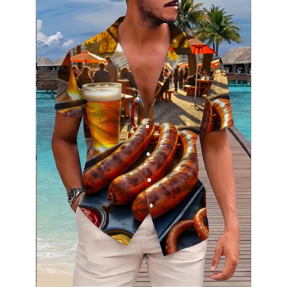 Beer Mug Pattern Print Men's Shirts Hawaii Short Sleeve Top Fashion Streetwear Casual Outdoor Men's and Women's Clothing Blouse