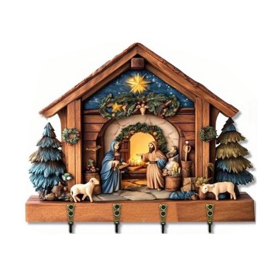 Деревянная христианская ключница 2D плоская Иисус Причастие Арт брелок-подставка с 4 крючками Религиозная настенная ключница для прихожей Домашний декор