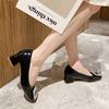 Square Buckle Rhinestone Thick Heel Single Shoes Women's New Patent Leather Square Head Shallow Mouth Shoes Medium Heel Commuter Shoes