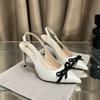 Fashion 2025 Spring New Bao Head After The Empty Single Shoes Bow Lady Line With Pointed High Heels For Women Stiletto