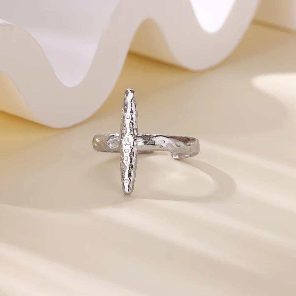 Stainless Steel Geometric Ring New Snake Cross Design Sense K-plated Opening Adjustable Ring