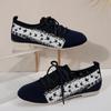 Women's Round Toe Flats Shoes Women Fashion Autumn Casual Lace-up Shoes Knitted Mesh Breathable Flat Shoes Woman Sneakers