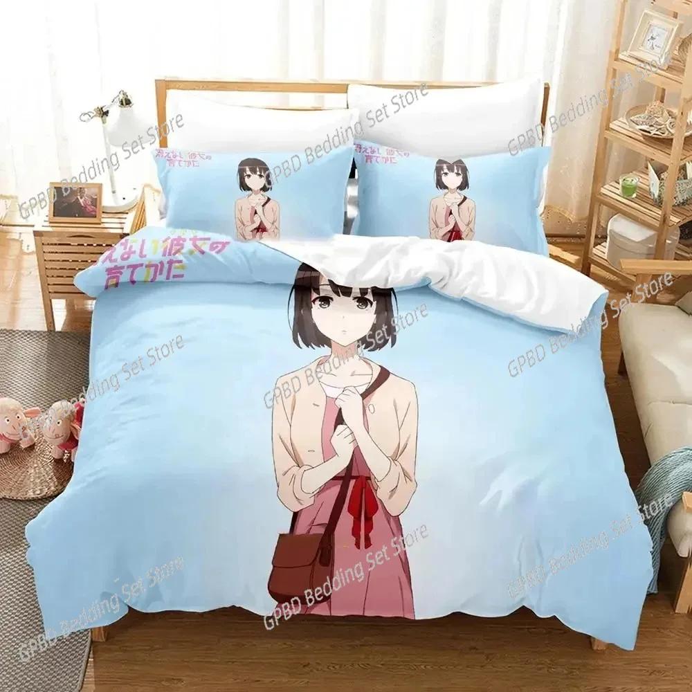 Аниме Saekano Мегуми Като Комплект постельного белья 3D-печать Подходит для спальни Мягкий комплект пододеяльника с наволочками Детский домашний текстиль