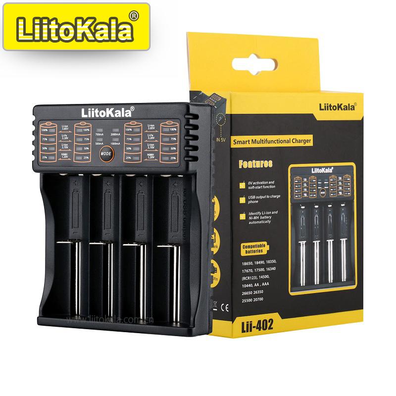 LiitoKala для аккумуляторов 18650/26650/AA/AAA, ЖК-дисплей, Автоопределение, Защита от перезаряда, Многоцелевое зарядное устройство Lii-402