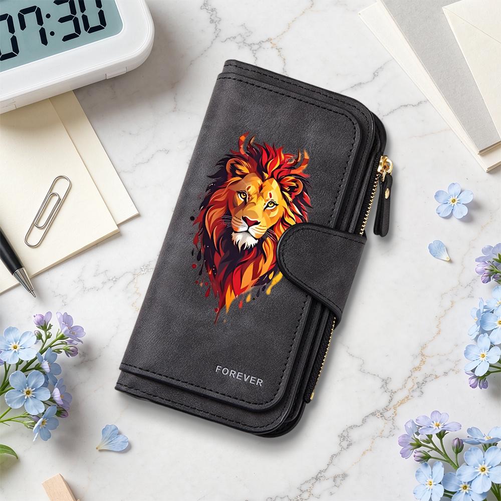 Lion Print Long Wallet Forever Fashion Casual Purse Card Holder Portable Bag for Daily Use