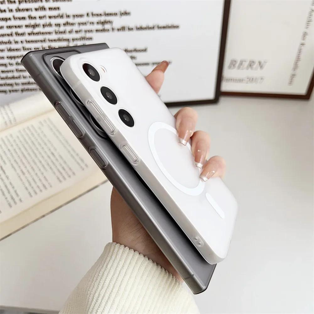 Hard PC Matte Slim Case for Samsung Galaxy S24 S23 S25 Ultra S22 Plus S20 FE Magnetic Transparent Thin Clear Cover