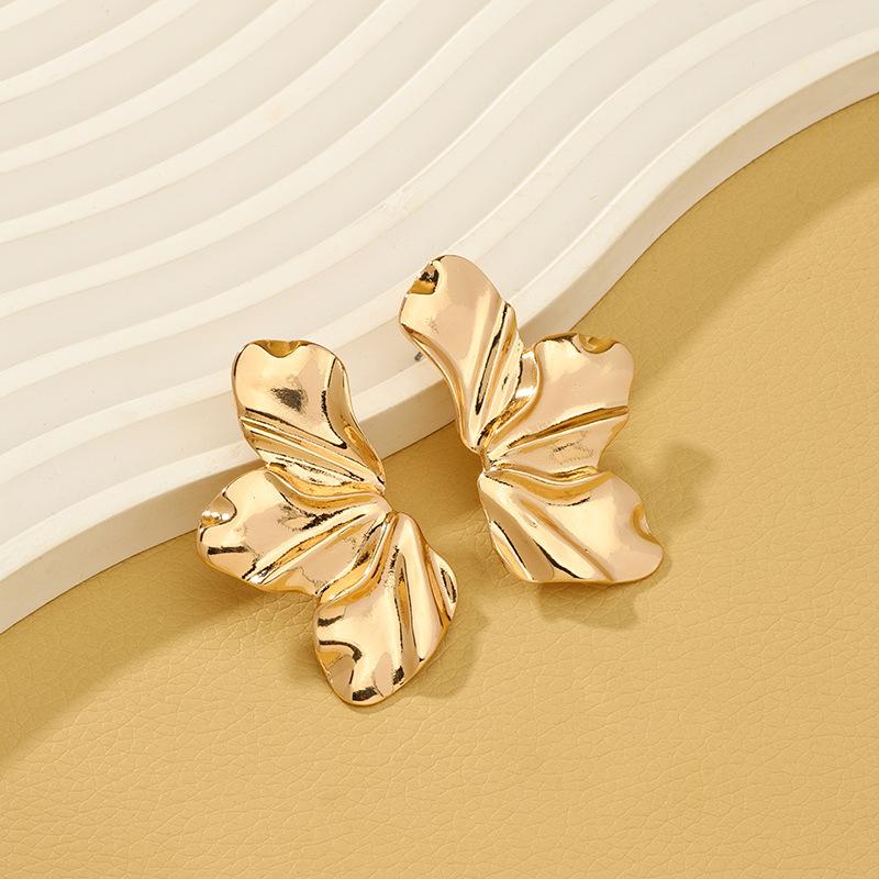 Exaggerated Big Flower Petal Smooth Metal Pendant Earrings for Women Temperament Jewelry Christmas Girl Friend Gift