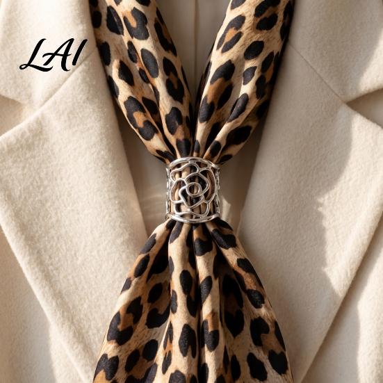 Geometric Scarf Clip Romantic Hollow Rose for Women Elegant Alloy Shawl Buckle Jewelry Gift Her Silk Scarves And Square Scarves Retro Floral